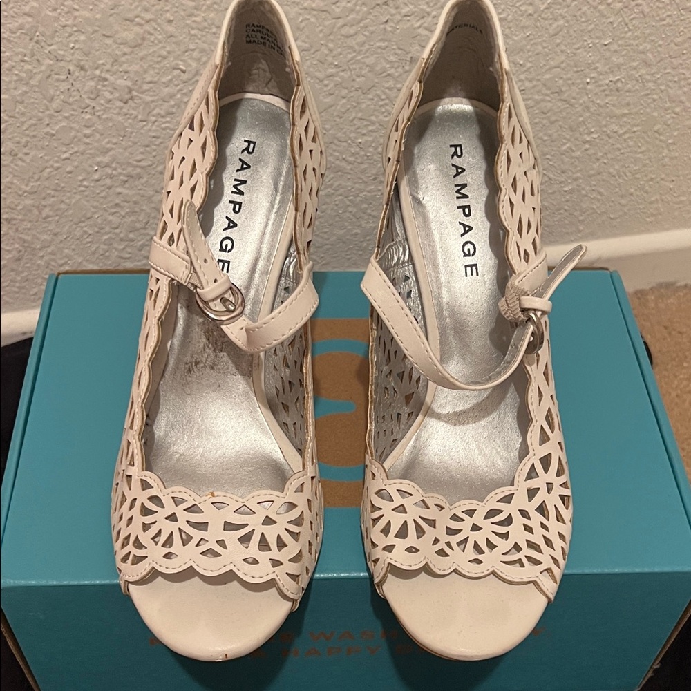 Rampage Women's Lace Cutout Heels in white
